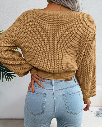 Lantern Sleeve Slim Waist Knit Pullover