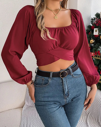 Square Neck Bow Tie Chiffon Top