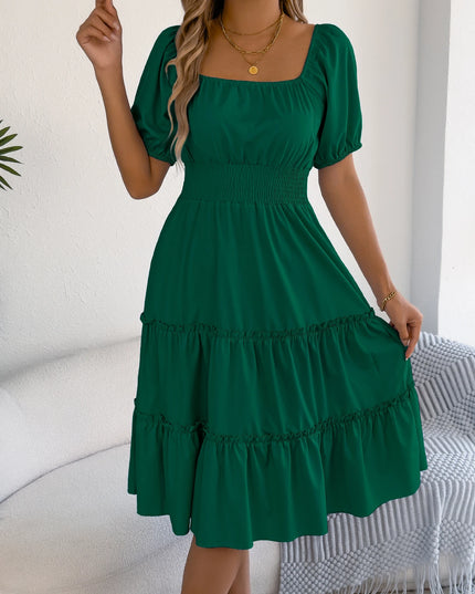 Ruffled A-Line Square Neck Dress
