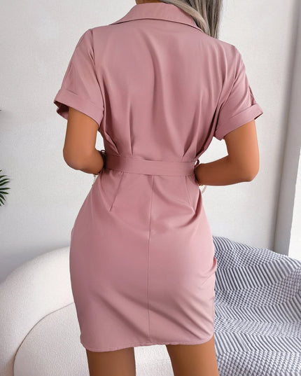 Button Pleated Pencil Dress