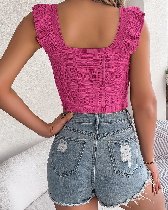 Square Neck Ruffle Edge Short Top