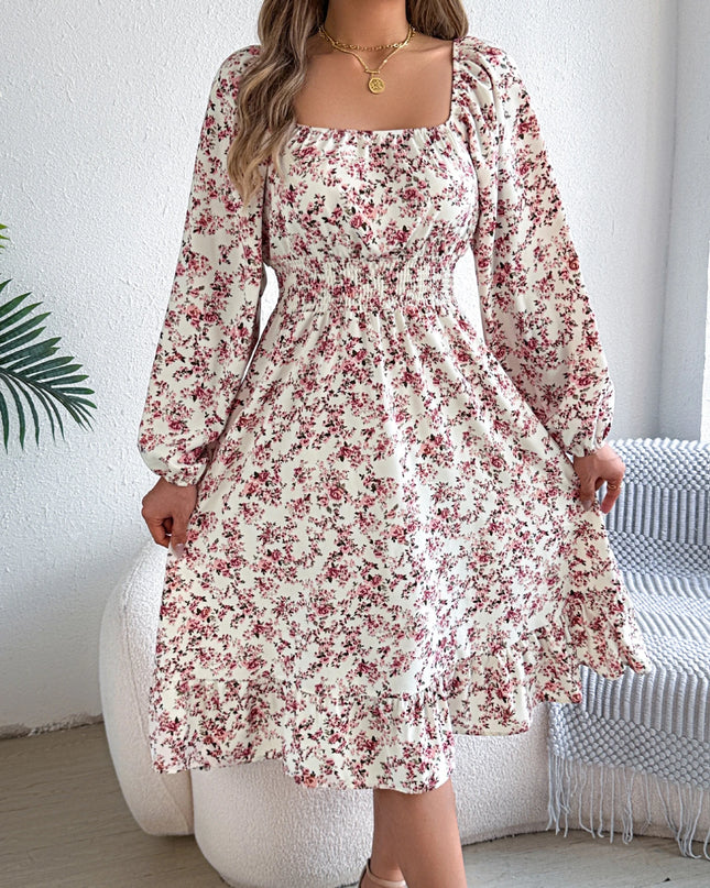 Floral Ruffled Long Sleeve Maxi Dress