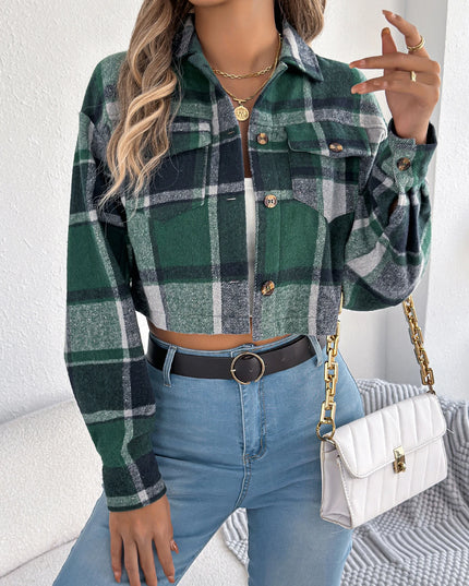 Plaid Turn-Down Collar Woolen Jacket