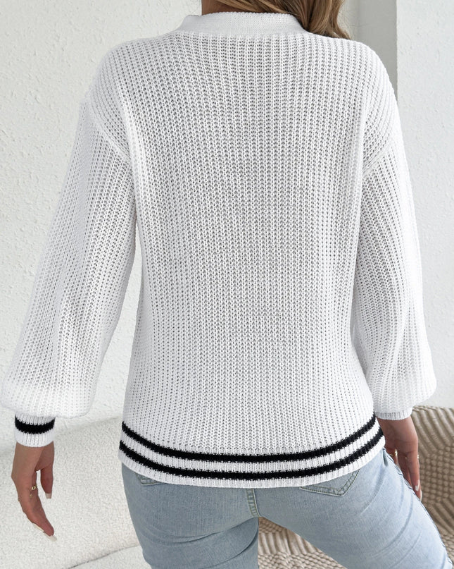 Floral Hollow Out Striped Sweater