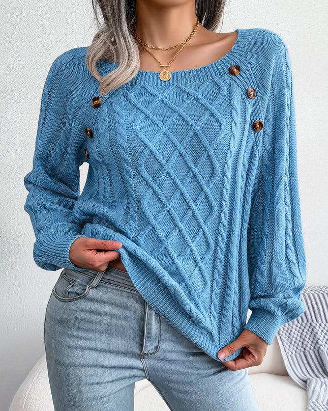 Women Square-Neck Button Knit Sweater
