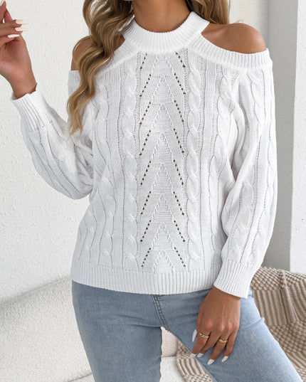 Off-Shoulder Hollow-Out Lantern-Sleeve Sweater