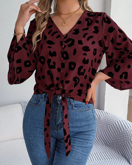 Leopard Print Tie-Bow Blouse