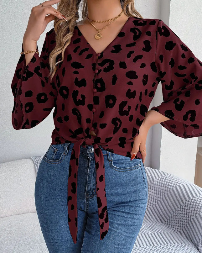 Leopard Print Tie-Bow Blouse