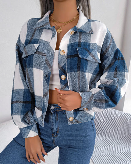 Plaid Woolen Lantern Sleeve Coat