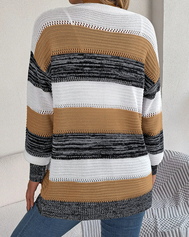 Hollow Out Striped Knit Cardigan
