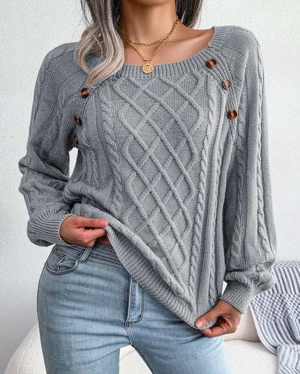 Women Square-Neck Button Knit Sweater
