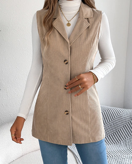Corduroy Sleeveless Lapel Coat