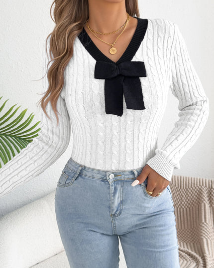 Bow Tie V-Neck Sweater