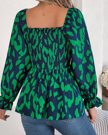 Square Neck Leopard Print Chiffon Blouse