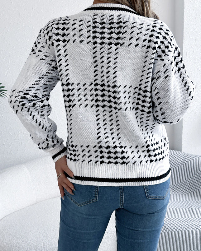 V Neck Color Block Knit Sweater