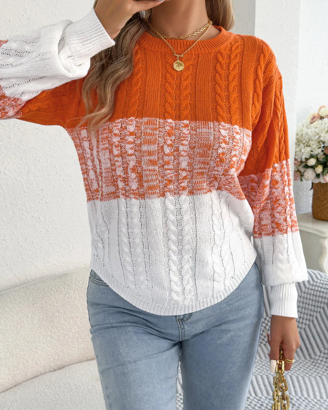 Color-Block Lantern-Sleeve Knit Sweater