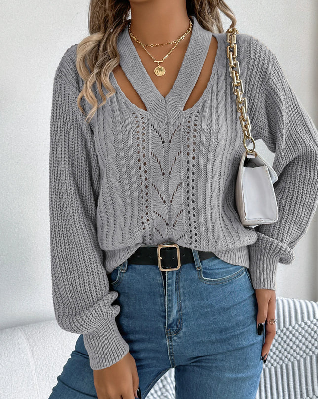 V Neck Hollow Out Pullover Sweater