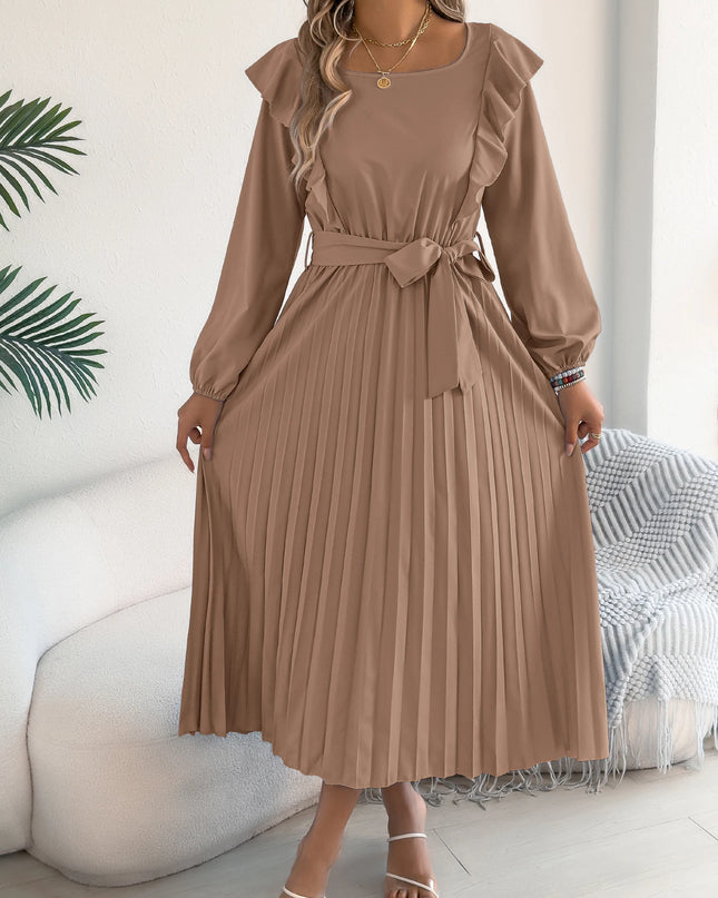 Waist Cinched Pleated A-Line Dress