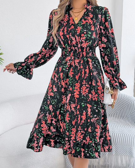 Floral Ruffled A-Line Long Dress