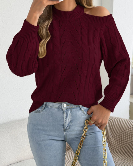 Off-Shoulder Hollow-Out Lantern-Sleeve Sweater