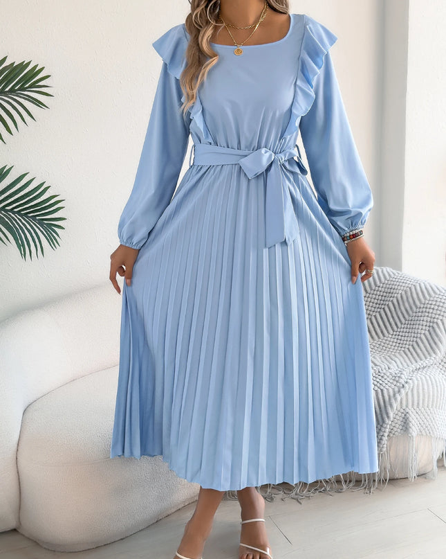 Waist Cinched Pleated A-Line Dress