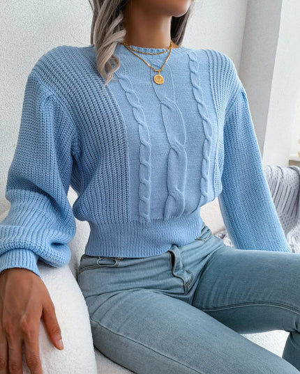 Lantern Sleeve Slim Waist Knit Pullover