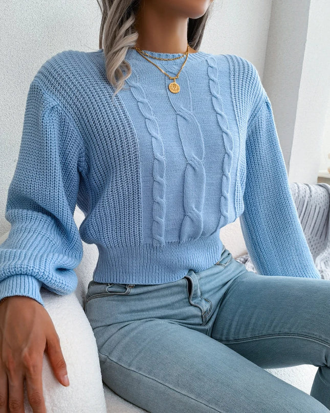 Lantern Sleeve Slim Waist Knit Pullover