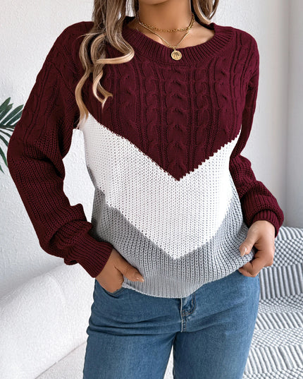 Casual Color-Block Knit Pullover