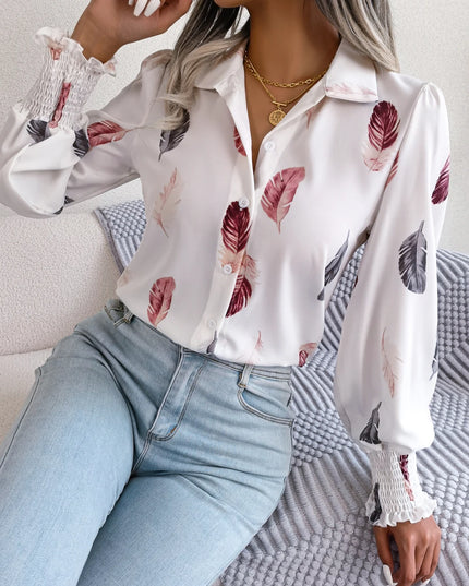 Feather Print Long Sleeve Shirt