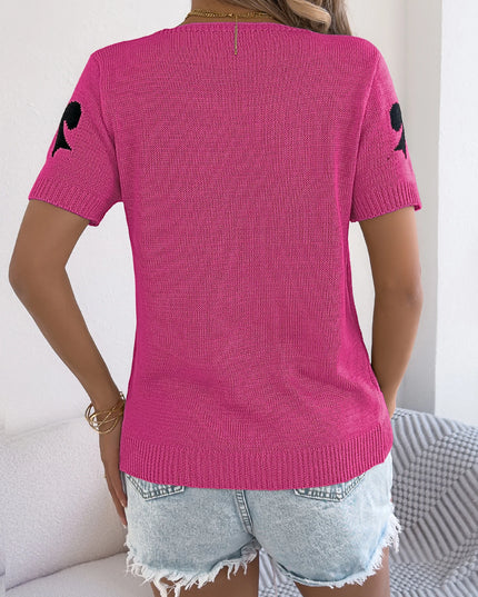 Bow Pattern Short Sleeve Knit Cardigan