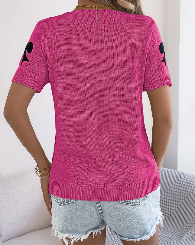 Bow Pattern Short Sleeve Knit Cardigan