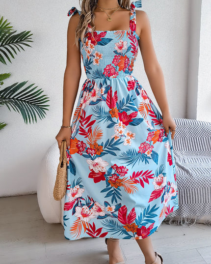 Floral Print Lace-Up Maxi Dress