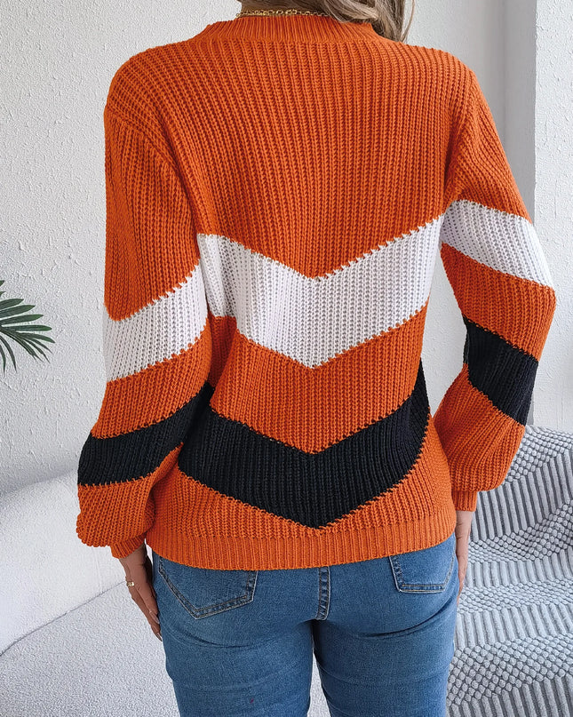Color Blocking Round Neck Pullover