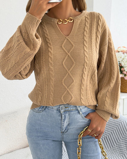 Metal Chain V Neck Twist Sweater