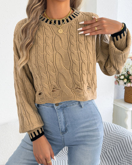Hollow Out Stripe Twist Sweater