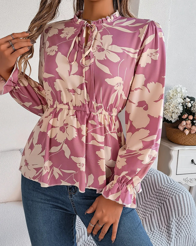 Lace-Up Floral Chiffon Top