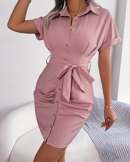 Button Pleated Pencil Dress