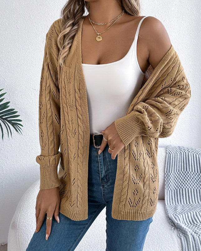 Hollow Out Lantern Sleeve Knit Cardigan