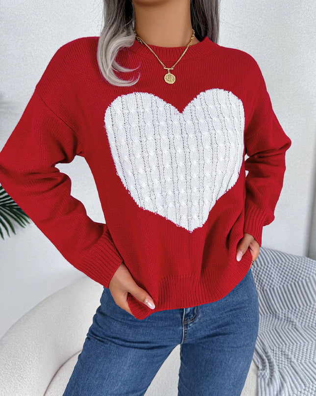 Heart Pattern Pullover Sweater