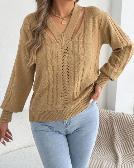Hollow Out Twist Lantern Sleeve Knit Sweater
