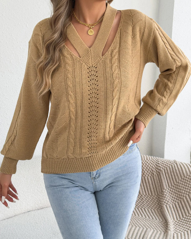 Hollow Out Twist Lantern Sleeve Knit Sweater