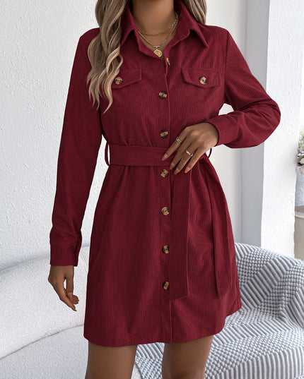 Corduroy Lace-Up Dress