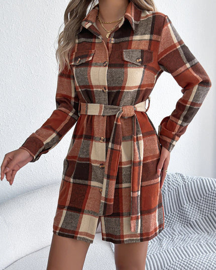 Plaid Belted Jacket Dress