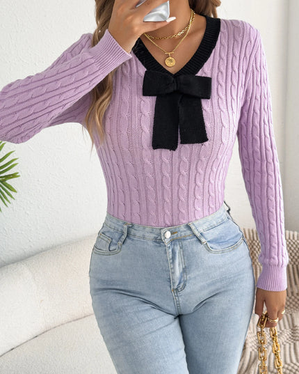 Bow Tie V-Neck Sweater