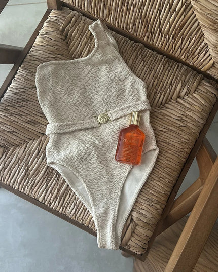 One-Shoulder Belted One-Piece