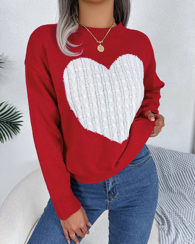 Heart Pattern Pullover Sweater