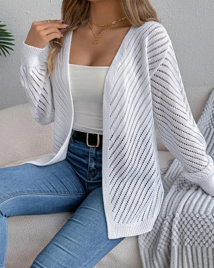 Hollow Out Lantern Sleeve Knit Cardigan