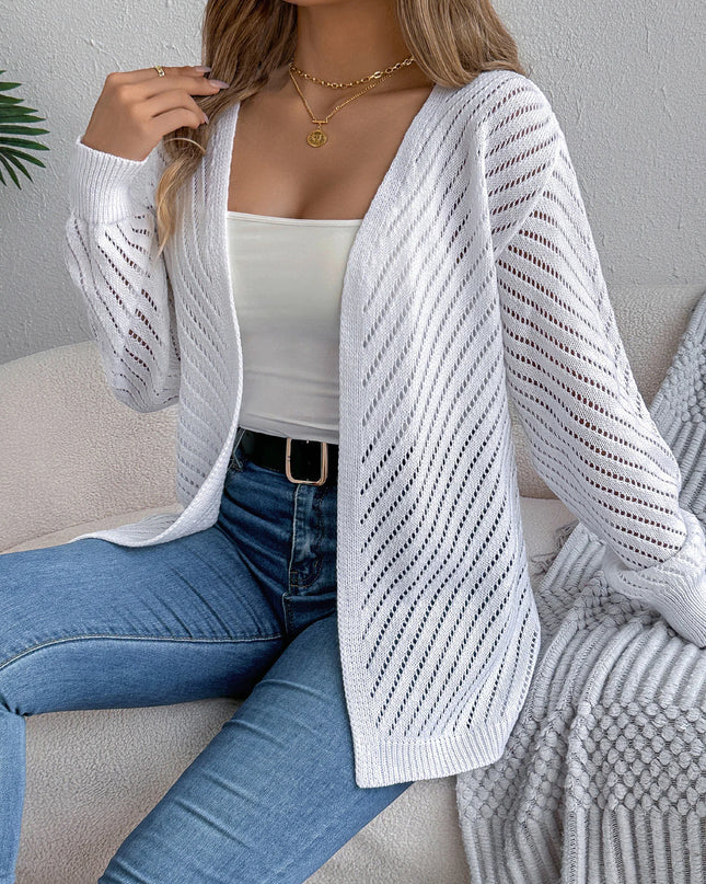 Hollow Out Lantern Sleeve Knit Cardigan