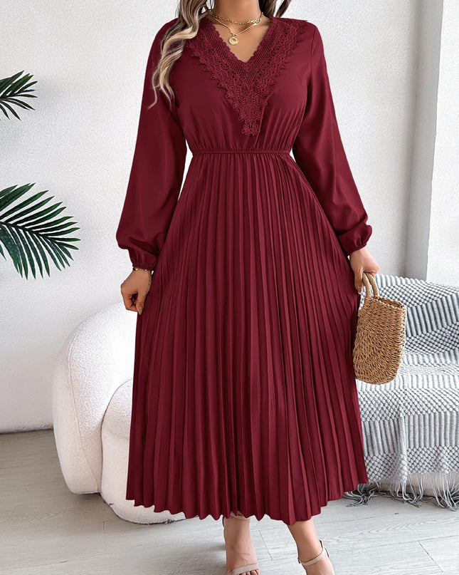 Lace V-Neck Long Sleeve Dress