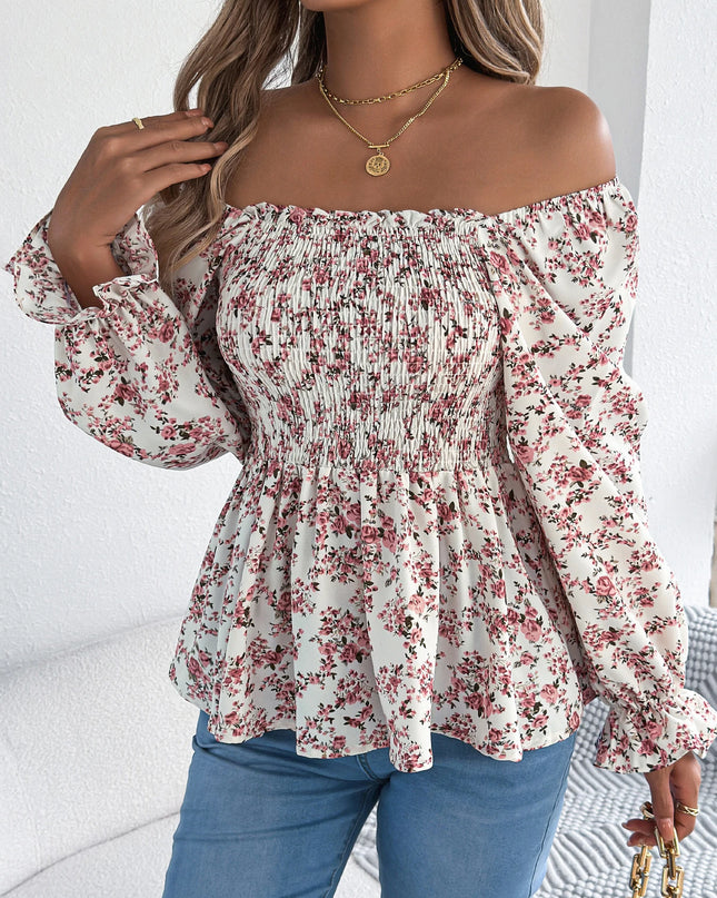 Floral Print Ruffled Chiffon Shirt